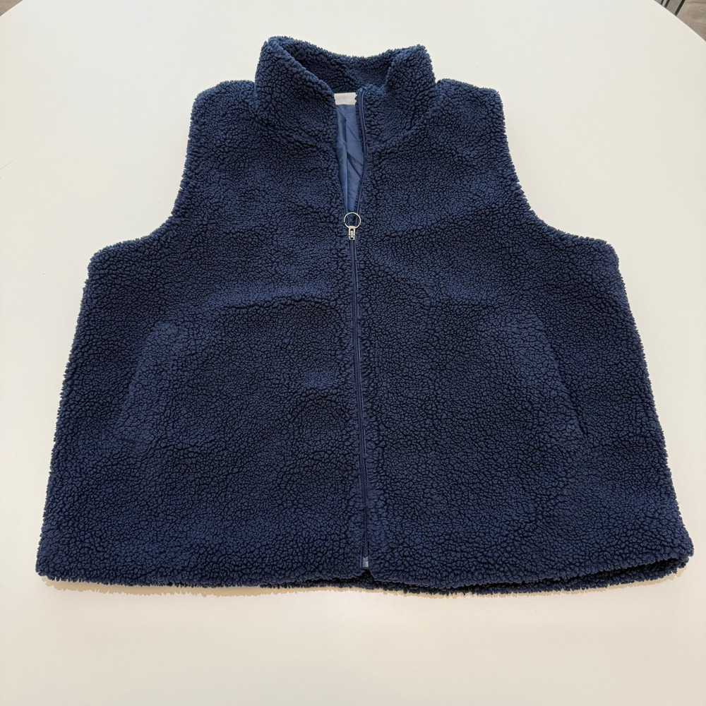 Susan Graver Weekend Navy Blue Polyester Sherpa Fleece Vest Womens Size XLP‎